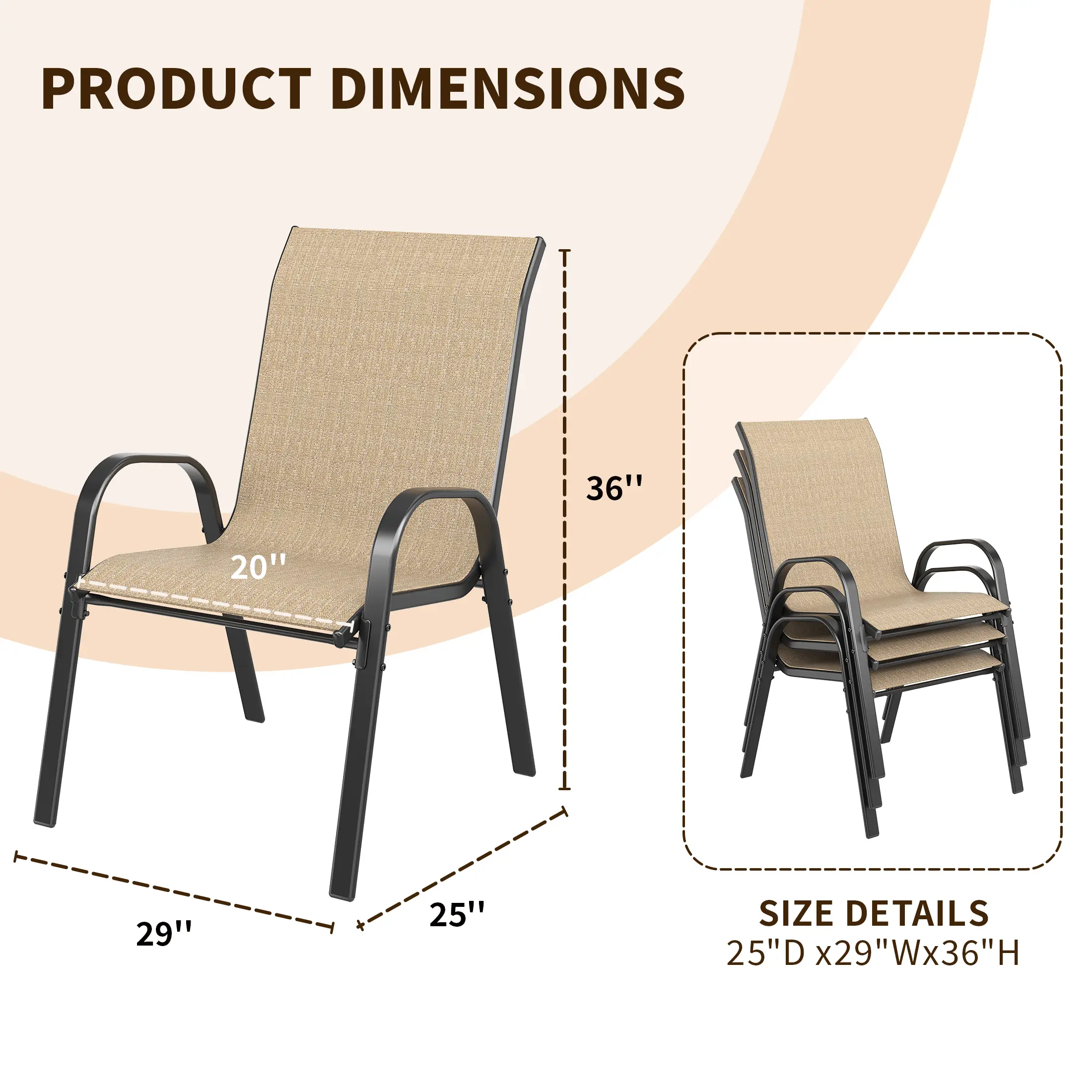 UDPATIO Patio Chairs Set of 4, Outdoor Dining Chairs High Back with All Weather Breathable Textilene, Metal Frame for Lawn Garden Backyard Deck, Brown