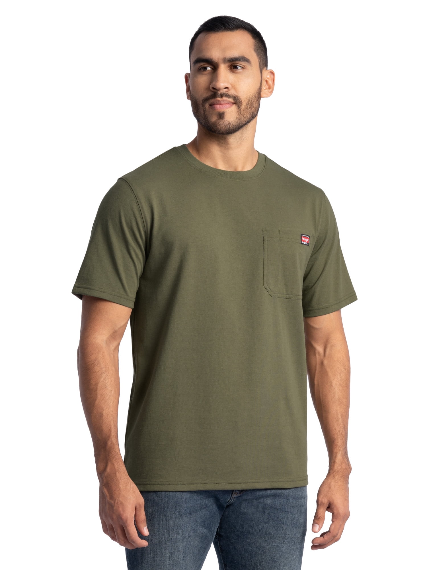 Wrangler Workwear Men's Short Sleeve Heavyweight Pocket Crew Work Shirt, size S-2XLT