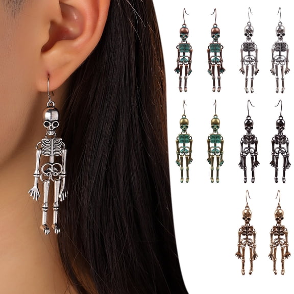 SeekLGT Skeleton Earrings Halloween Jewelry Gothic Long Dangle Drop Skeleton Earrings Spooky Punk Accessories for Women Cosplay Party, 1 Pair