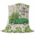 thumbnail image 6 of St. Patrick's Day Blanket Soft Cozy Warm Twin Blanket for Bed, Plush Fuzzy Flannel Fleece Blankets for Sofa, Green Shamrocks Truck Plants Retro Beige Throw Blankets for Couch Gifts, 60"x80", 6 of 9
