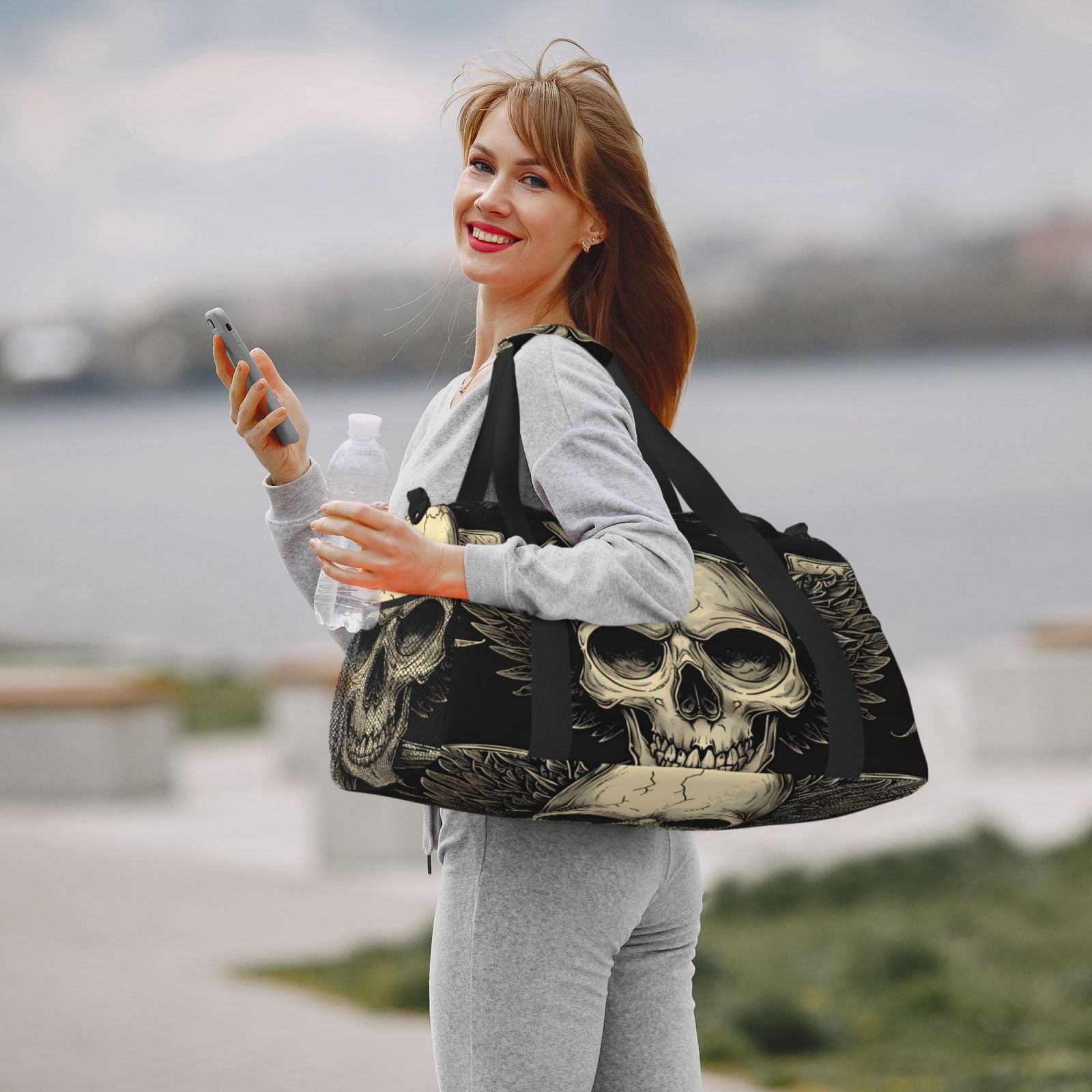 Fuzoiu Gothic Winged Skull Print Travel Duffle Bag,Carry On Tote Bags,Duffel Bag,Sport Gym Bag, Hospital Bag for Labor and Delivery, Overnight Bag,Luggage Bag