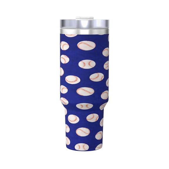 Baseball Cup Insulated Tumbler Stainless Steel Vacuum Travel Mug 40 oz with Handle and Straw Lid