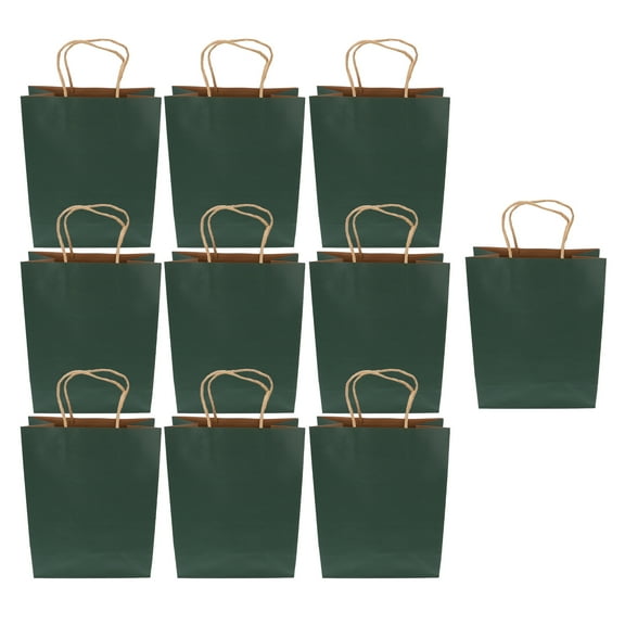 MLINS Dark Green Paper Shopping Bags for Storage Sturdy and Durable 10pcs