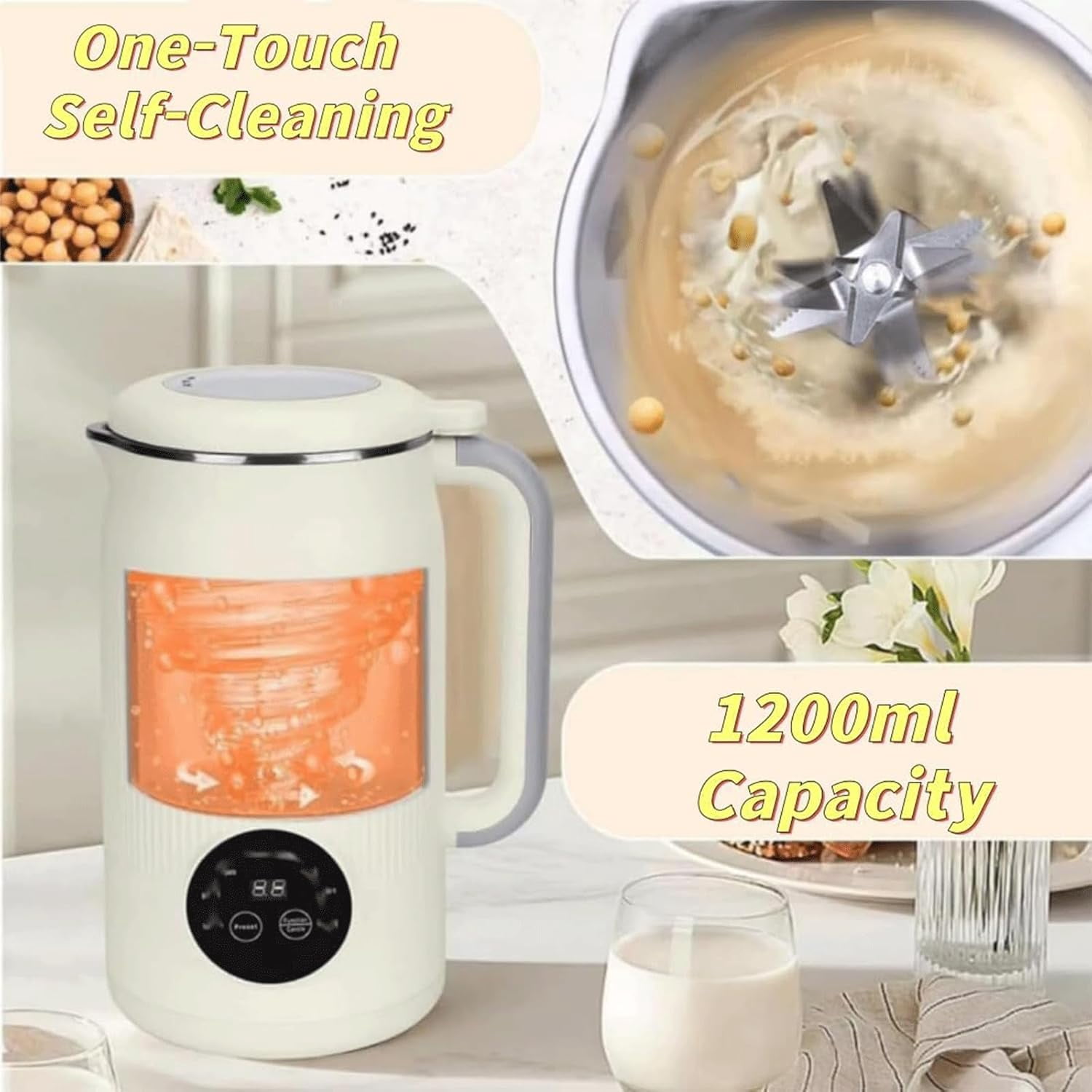 The 8-in-1 Multifunction Nut Milk & Juice Maker, 41oz Nutmilk Maker Blender, Automatic Soybean Oat Machine with Delay Start/Keep Warm/Boil Water, BPA-Free, Self-Cleaning