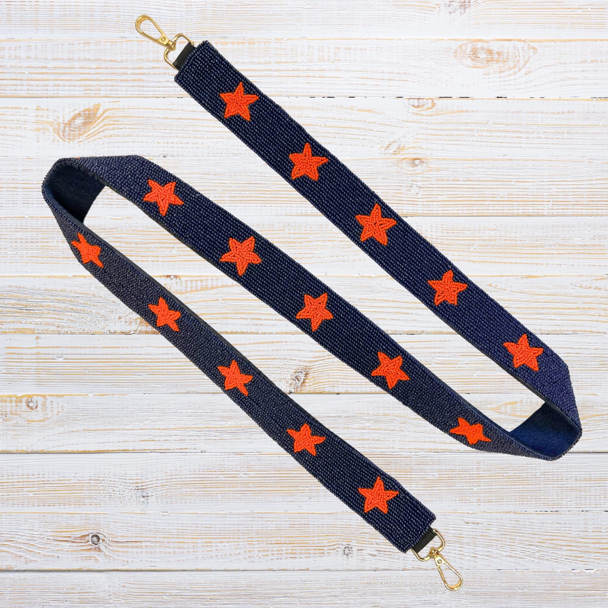Lashicorn Navy Blue with Orange Stars Beaded Purse Strap 49 Football Game Day Clear Bag Auburn Sports Fans Florida Broncos