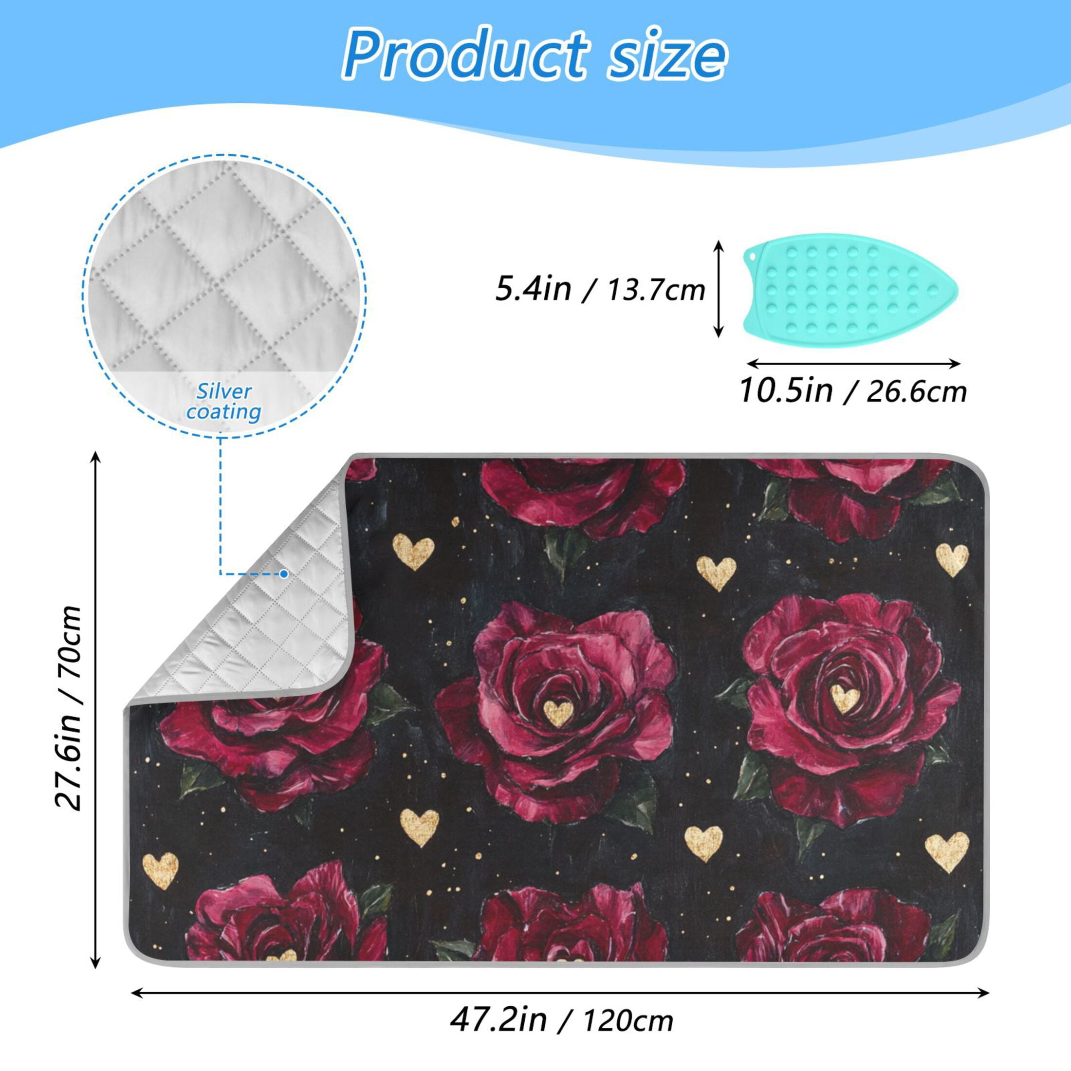 Dark Red Rose Ironing Mat Blanket for Table Top Travel Portable Ironing Board Pad 47.2x27.6 Inch