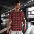 thumbnail image 3 of Wukai Red Black Plaid Print Men's Short-Sleeved Mesh T-Shirt,Quick-Dry Short Sleeve Workout T-Shirt-4X-Large, 3 of 8