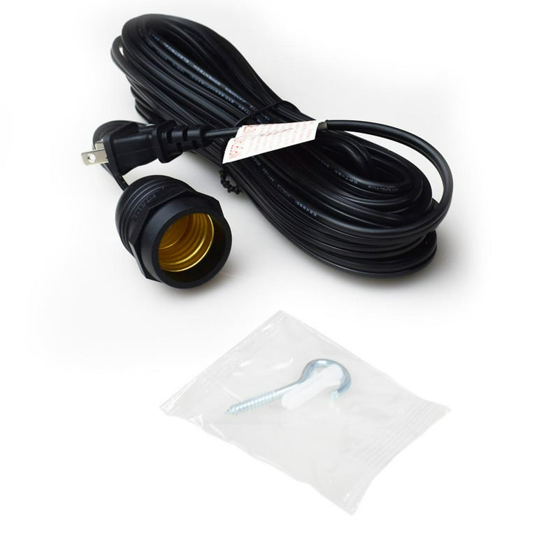 Single Socket Pendant Light Cord Kit for Lanterns (15FT, UL Listed, Black)  on Sale Now!, Patio String Lights Expandable