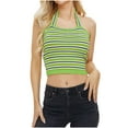 thumbnail image 2 of Tank Tops for Women under $5 Plus Size Clearance Sleeveless Stripe T-shirt Crop Top Green L, 2 of 6