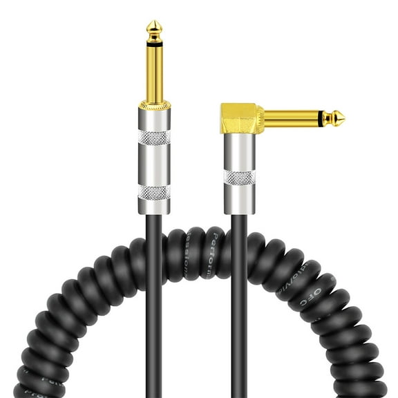 GoolRc Curly Musical Instrument Audio Guitar Cable Cord 1/4 Inch Straight to Right-angle Gold-plated TS Plugs PU Jacket