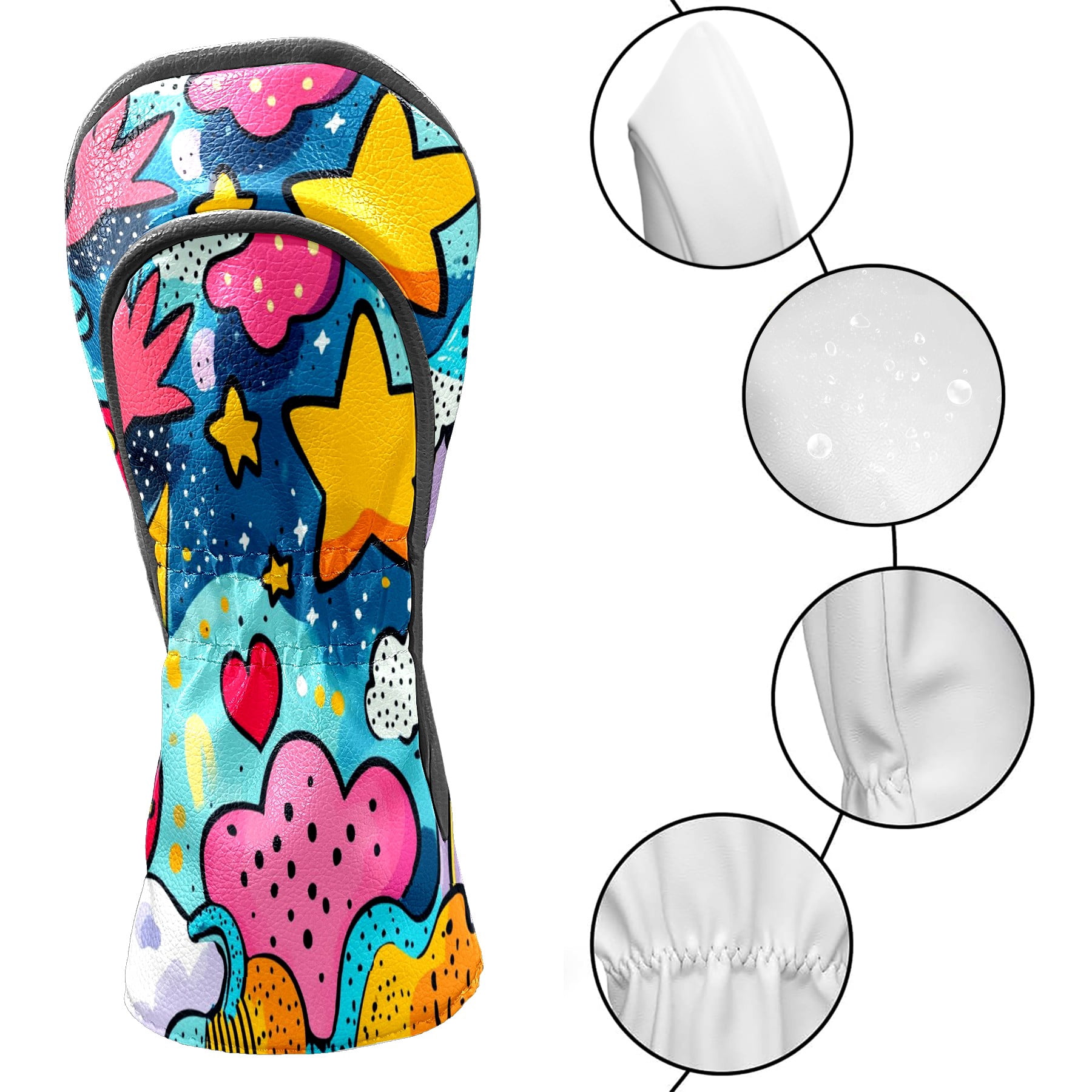Golf Head Covers - Cute Patterns, Premium Waterproof PU Leather, Plush Lining, Fits Driver/Hybrid, Fun Golf Gift