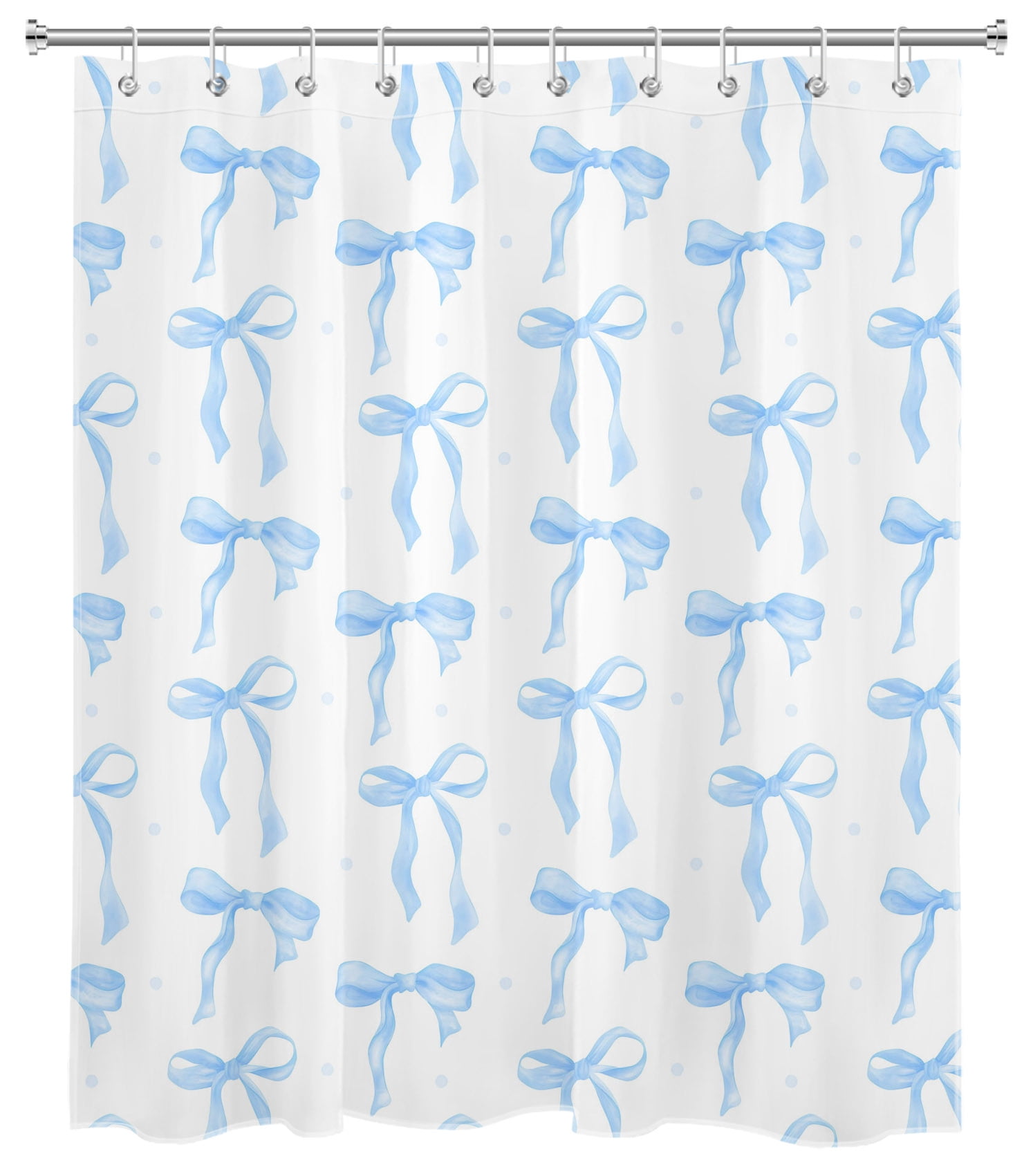 HVEST Blue Bow Shower Curtain Blue and White Shower Curtain - Modern Simple Aesthetic Bathroom Decor, Waterproof Polyester Fabric, Includes 10 Hooks, 60x72 Inches