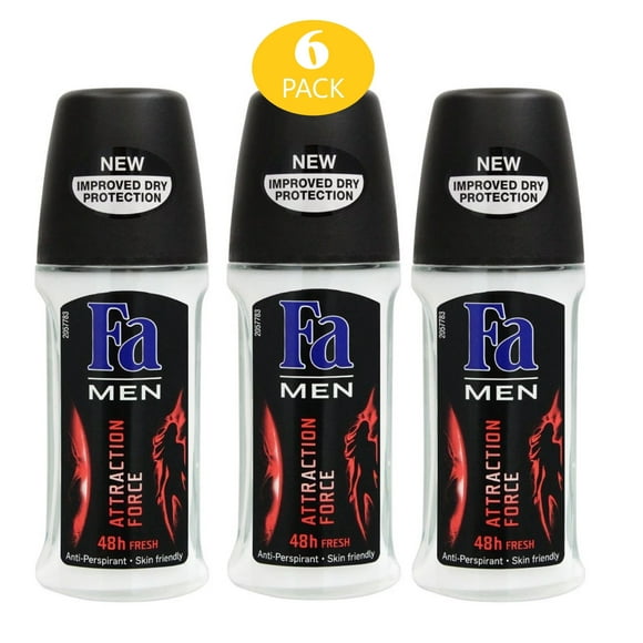 Fa Deodorant Roll-on, 1.7 Ounce Attraction Force, Antiperspirant for Men - 50ml (6 Pack)