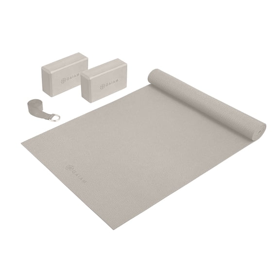 Gaiam Sandstone Yoga Starter Set with Non-Slip Mat, 2 Bricks, and Strap