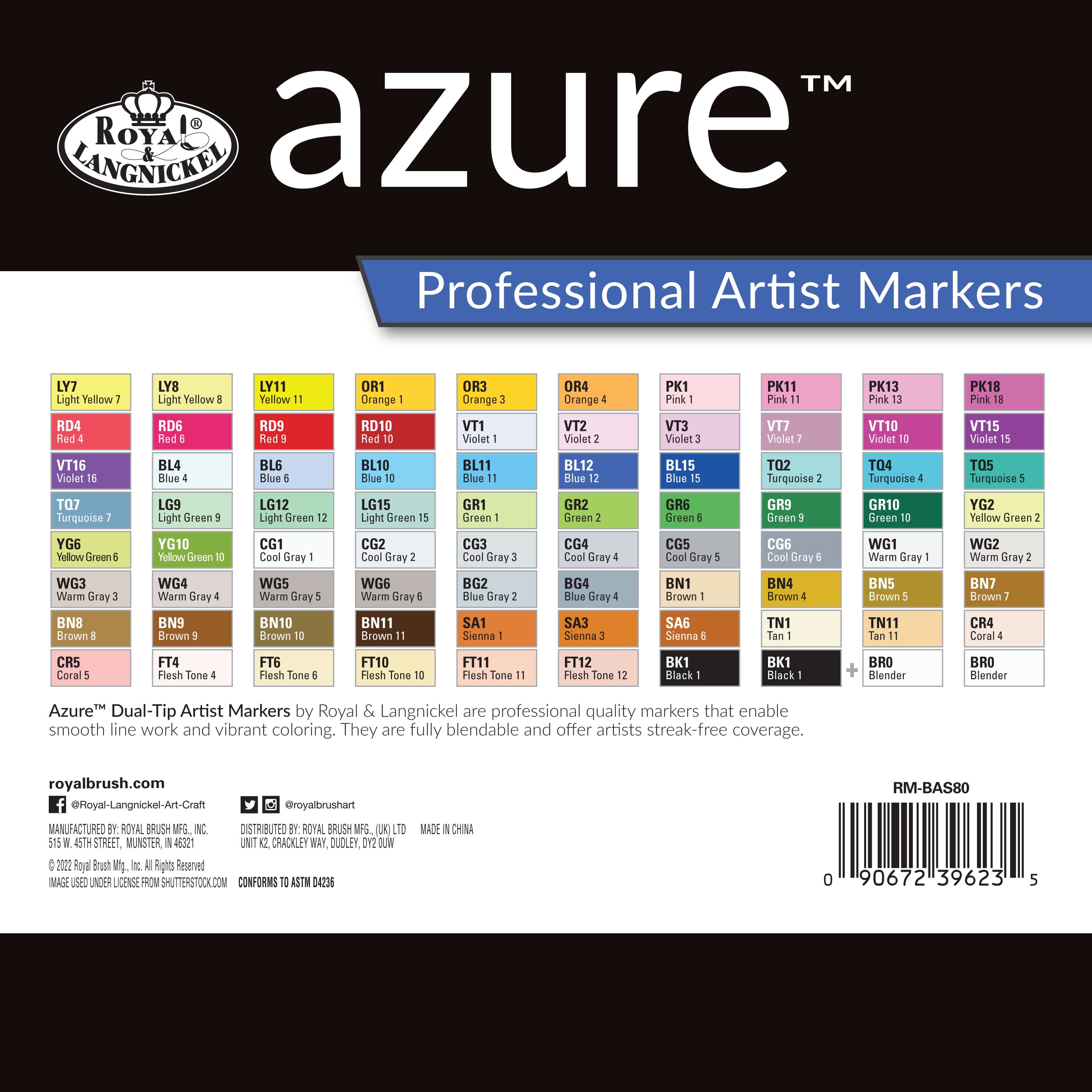 Royal Brush® Azure™ Professional Artist Alcohol Markers - 80-Piece Set