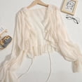 thumbnail image 3 of Ruffles Chiffon Sun Protection Shirt Women Solid Lace Up Flare Sleeve Sunscreen Blouses Cardigan Loose Casual Thin Tops, 3 of 5