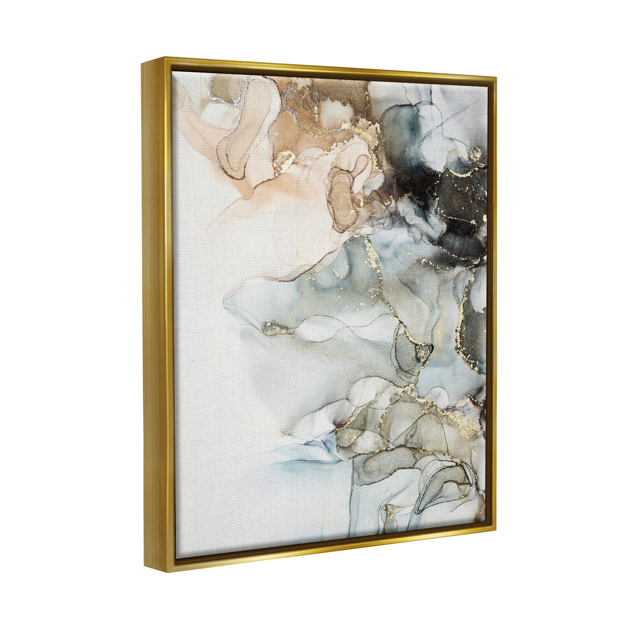 Stupell Industries Soft Ripples Abstraction Abstract Painting Gold Floater Framed Art Print Wall Art, 25 x 31