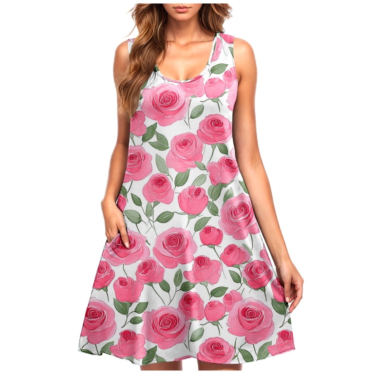 Odbmxy Womens Summer Dress Sleeveless Midi Tank Women Dresses Plus Floral Fancy  Club Regular Dresses,Pink S - Walmart.com