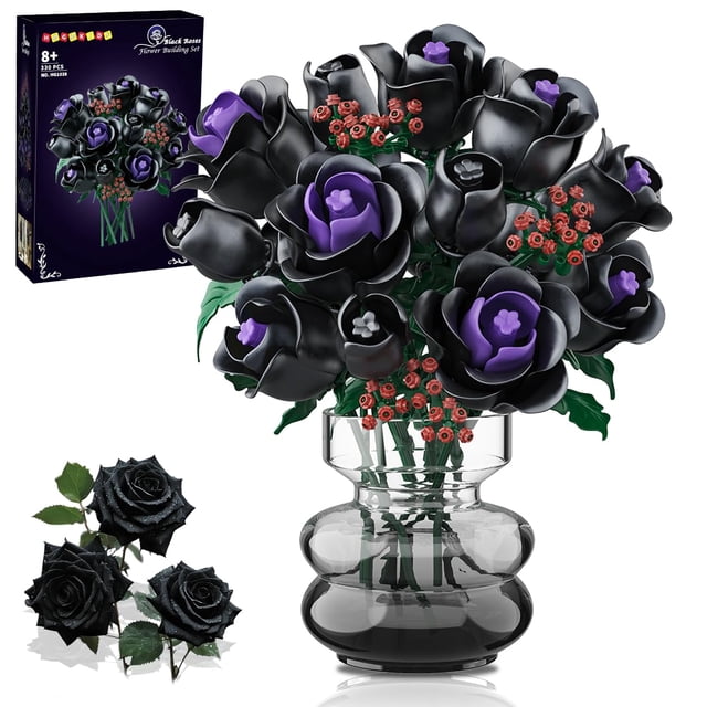 Set de construcción HOGOKIDS, ramo de flores con 15 rosas negras, 330 unidades