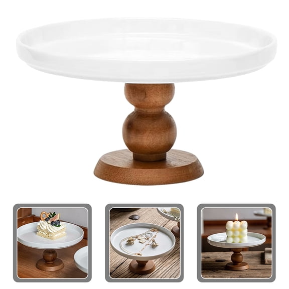 NIAIZEK Ceramic Cake Stand for Afternoon Tea with Wooden Base Assorted Colors Elegant Display