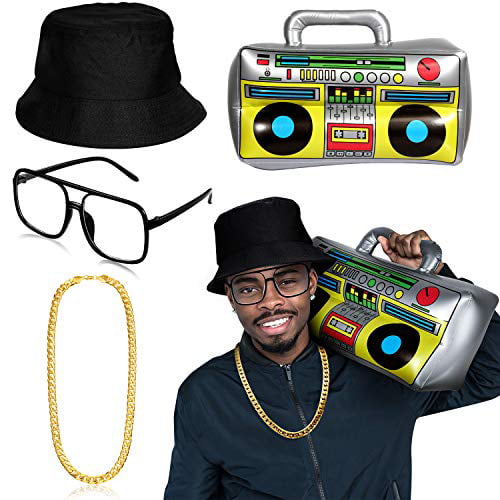 Moden overførsel manuskript Hip Hop Rapper Costume Kit, Includes Inflatable Boom Box, Black Bucket Hat,  Faux Gold Chain, Rapper Sunglasses for 80s/ 90s Costume Accessories -  Walmart.com