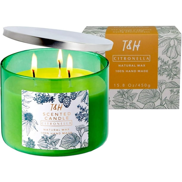 Citronella Candle Outdoor Indoor Large Pure Soy Wax 3 Wick Candles 80
