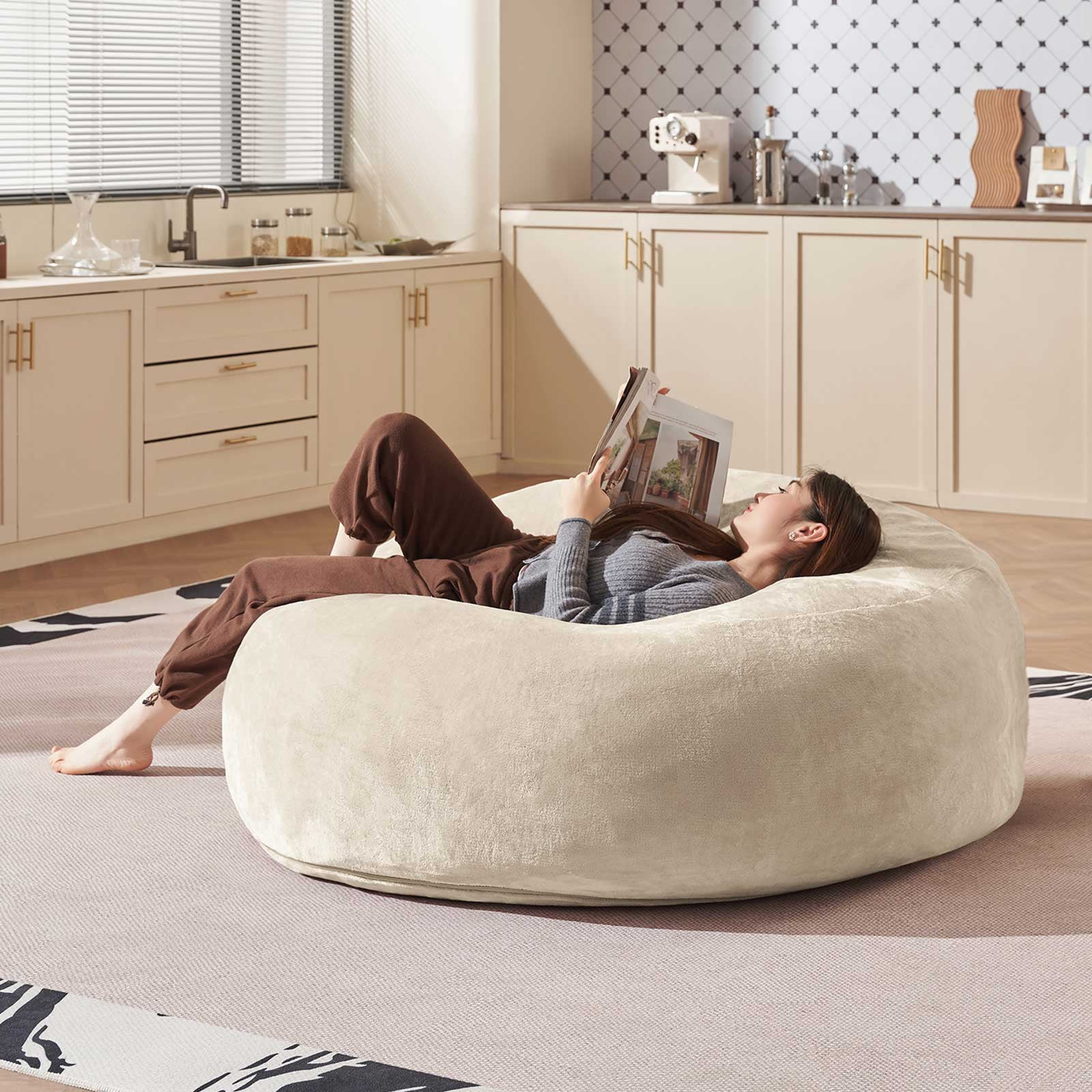 Bean Bag Chair 4FT,  Large Memory Foam Filled Chair for Adults and Teens, Soft Sofa with Removable Flannel Cover, Round Couch for Living Room Bedroom College Dorm