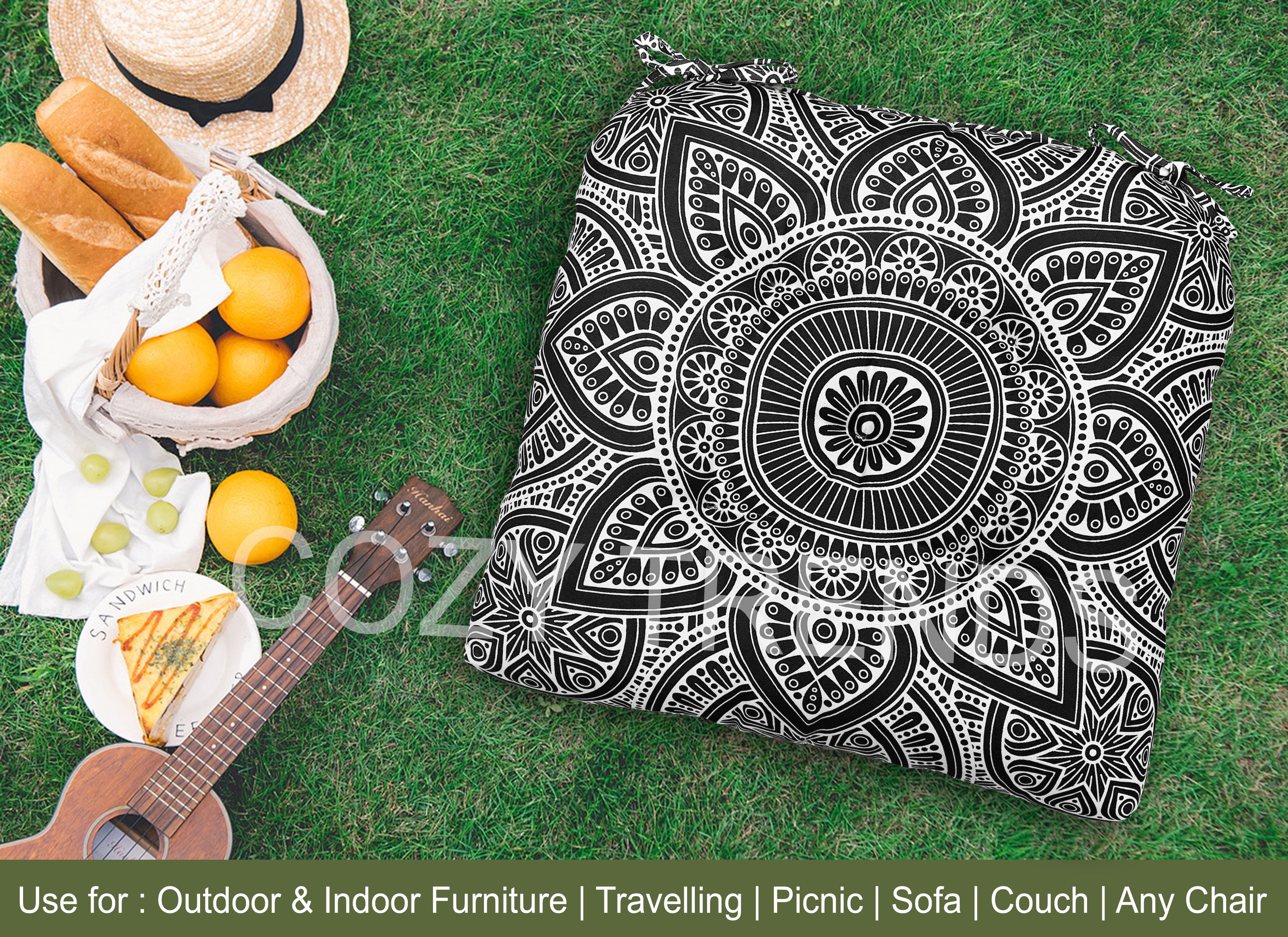 Indoor Outdoor Waterproof Chair Seat Pads Cushion |19x19 Inches – Thick Patio Garden Furniture Cushions with Ties