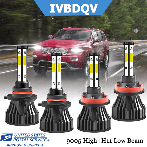 For Jeep Grand Cherokee 2011-2016 LED Headlight Bulbs Combo 9005 High   H11 Low Beam Kit 4Pcs White