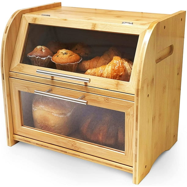 KUSONG Large Bread Box Double Layer Bread Bin for Kitchen Countertop