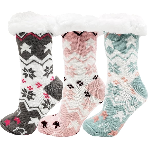 Fluffy Thermal Sherpa Slipper Socks, 3 Pairs for Women, Ultra Soft Christmas Winter Non Skid