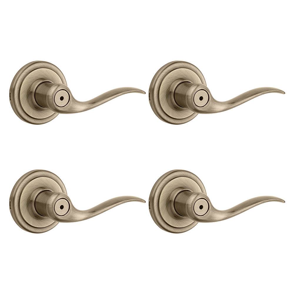 Kwikset Tustin Reversible Bed/Bath Lever Door Handle, Antique Brass (4
