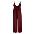 thumbnail image 5 of Htigea Jumpsuits for Women Sleeveless Spaghetti Strap Ribbed Overall Jumpsuit V Neck Summer Romper with Pockets 2025 Wine,XXL, 5 of 5