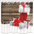 thumbnail image 1 of RYLABLUE Christmas Red Boot Gift Box In Snow wooden Background Polyester Fabric Bathroom Shower Curtain 66x72 inches, 1 of 1