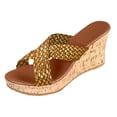 thumbnail image 7 of Platform Sandals for Women Braided Strap Open Toe Cork Wedges Heels Summer Nonslip Slip on Slides Shoes Gold Size 6.5, 7 of 7