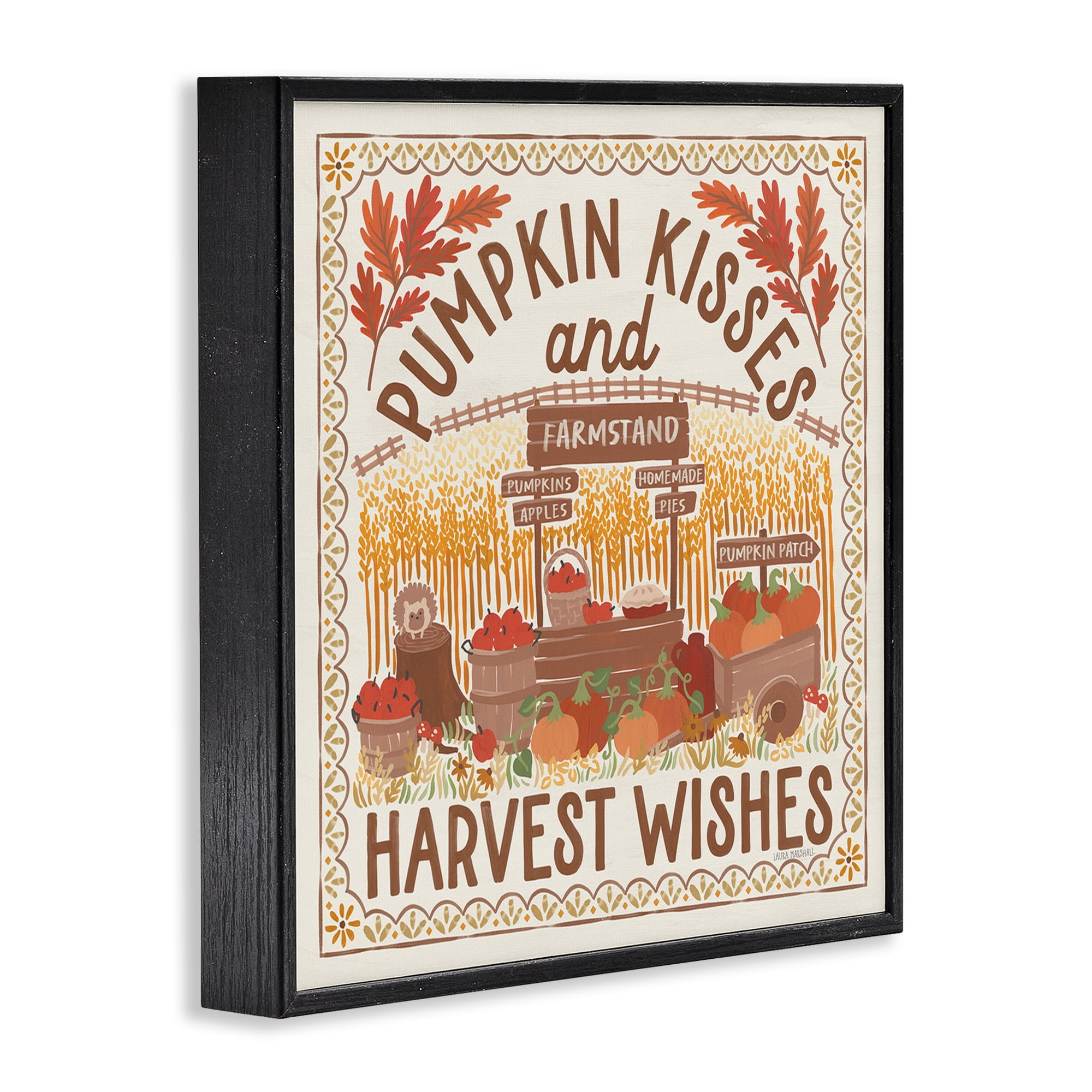 Stupell Industries Pumpkin Kisses Fall Scene Landscape Painting Black Framed Art Print Wall Art, 24 x 24