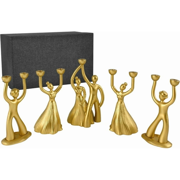 Zion Judaica Modern Dancers Menorah for Hanukkah Gold Artistic Dancing Figures Ally Zinc Chanukah Candelabra 5 Individual Sculptures Hanukkiah Modern Art Jewish Gift for Chanukah