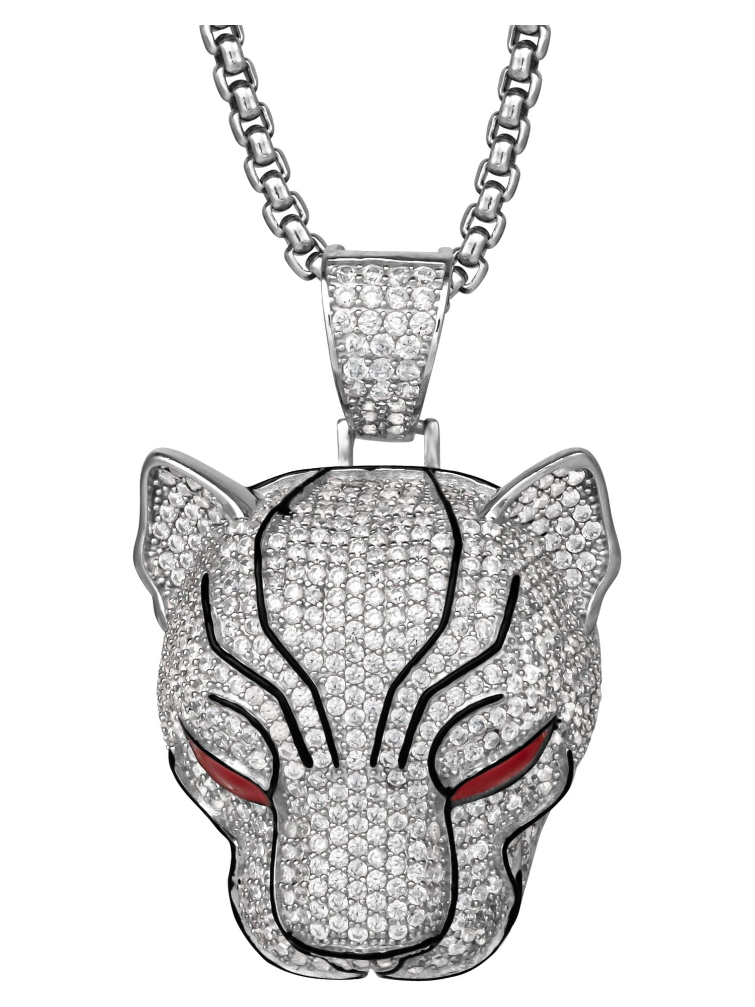 Panther Pendant Necklace - Silver Plated Stainless Steel With Black Leather Cord For Cosplay