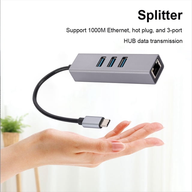 1000Mbps Ethernet Adapter Type-C to RJ45 4 In1 Hub 3 Ports USB3.0 5Gbps OTG Splitter LAN Network Card for Laptops PC