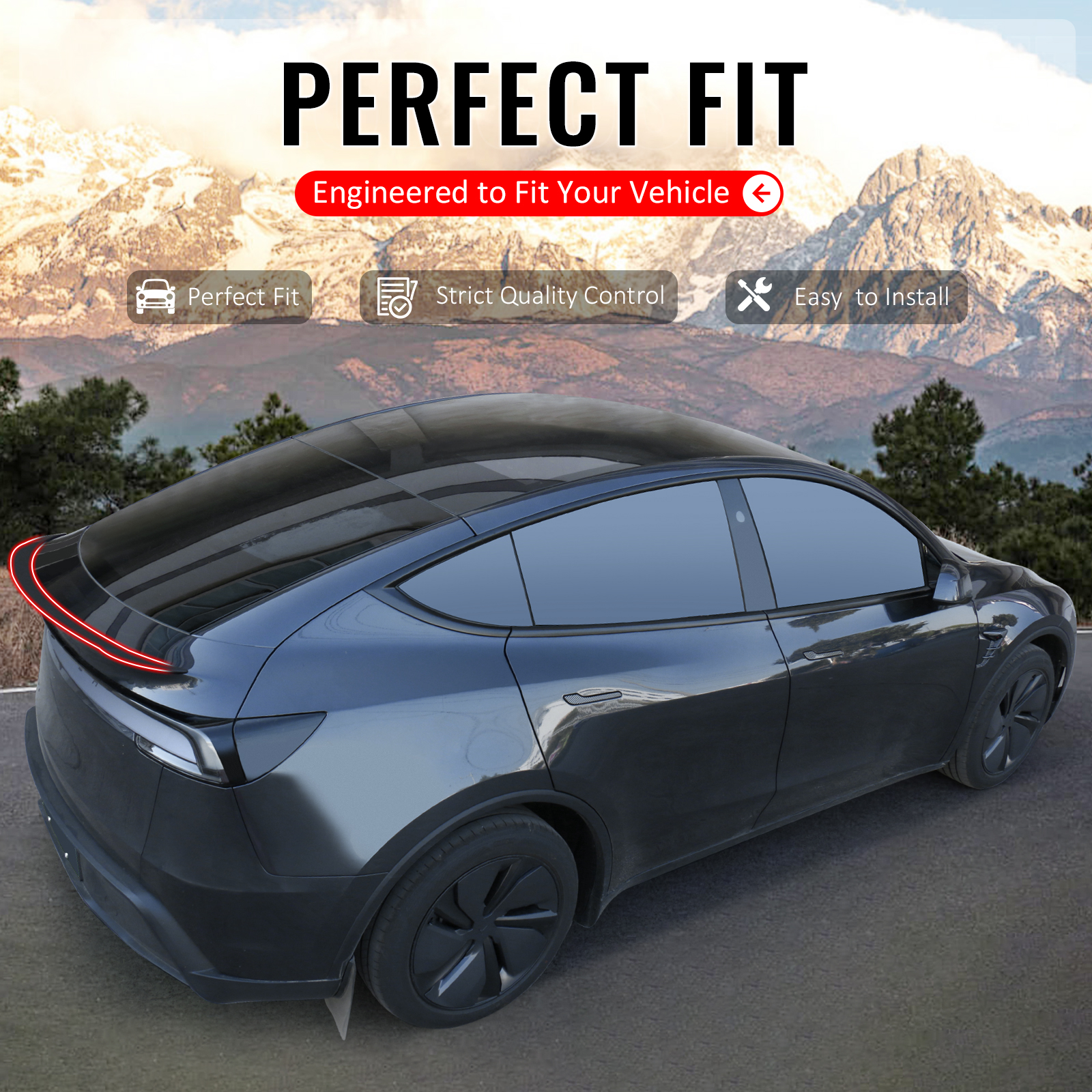 Ikon Motorsports Trunk Spoiler Compatible with 2026 Tesla Model Y Juniper, P Style Matte Black ABS Plastic Add-on Rear Trunk Lid Spoiler Wing Lip