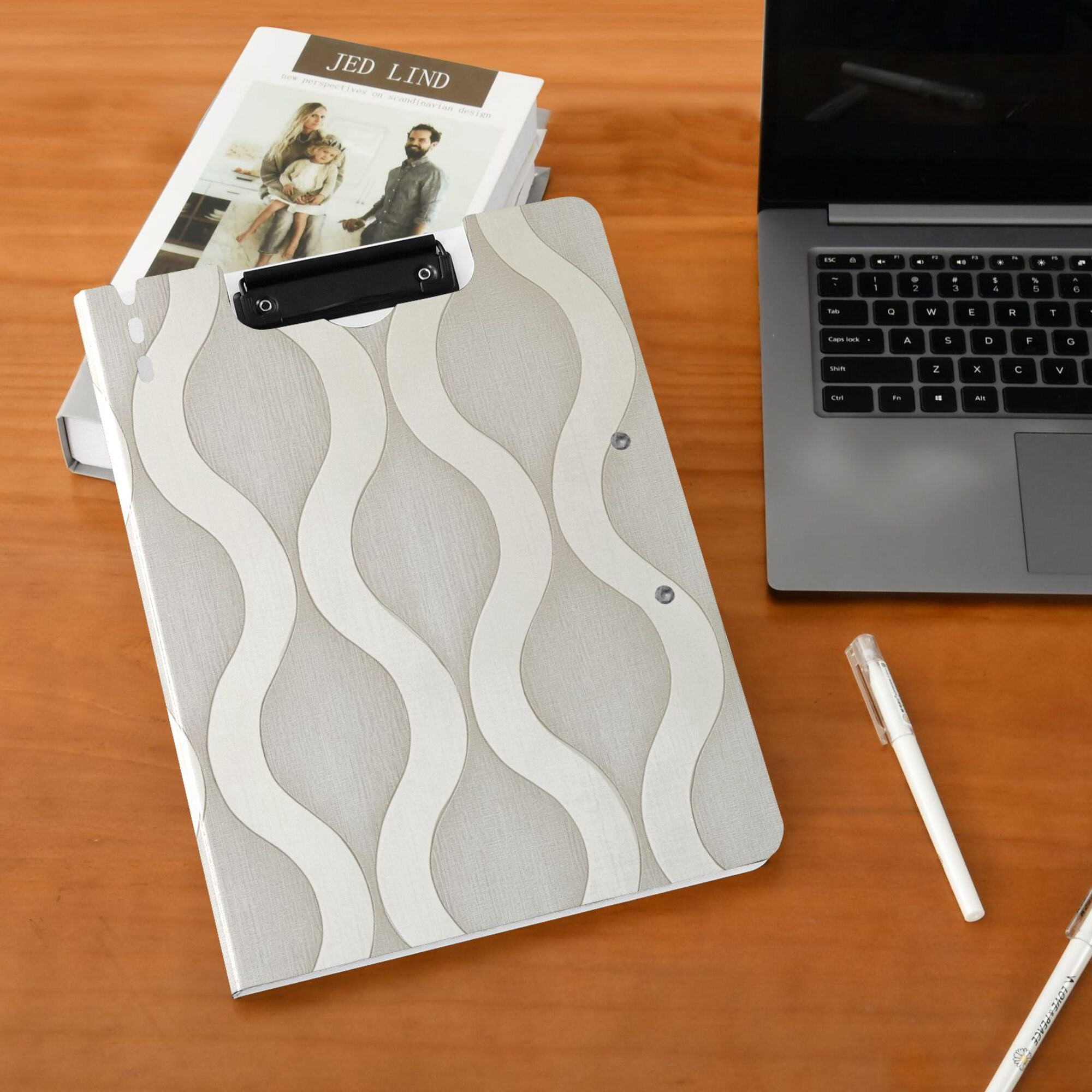 FORMRS A4 Clipboard Folder with Pen Holder Horizontal Foldable School Office Binder, Light Gray Pattern