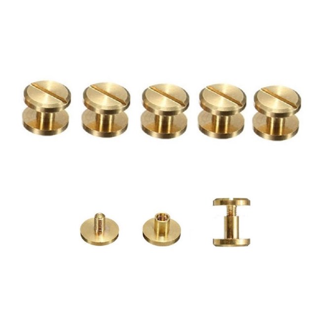 SUTENGDA 5x Pure Brass Rivet Screws DIY Flat Belt Screw Leather Craft Chicago Nail Brass Solid Rivets Stud Head Height