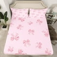 thumbnail image 2 of Feelyou Girls Princess Bow Queen Sheet Sets, Cartoon Stripes Geometric Flat Sheet, Kawaii Pink Bowknot Queen Fitted Sheet, Lightweight Room Decor, 4-Piece, 2 of 7
