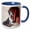 Blue/White, variant on 3drose, Boston Terrier Dog, Window with Red Bars - Us32 Zmu0015 - Zandria Muench Beraldo, 11oz Two-tone Red Mug
