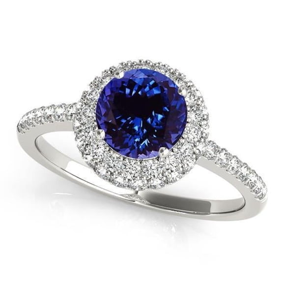 Harry Chad Enterprises 62505 Round Brilliant Cut 6.75 CT Tanzanite & Diamonds White Gold Ring, Size 6.5