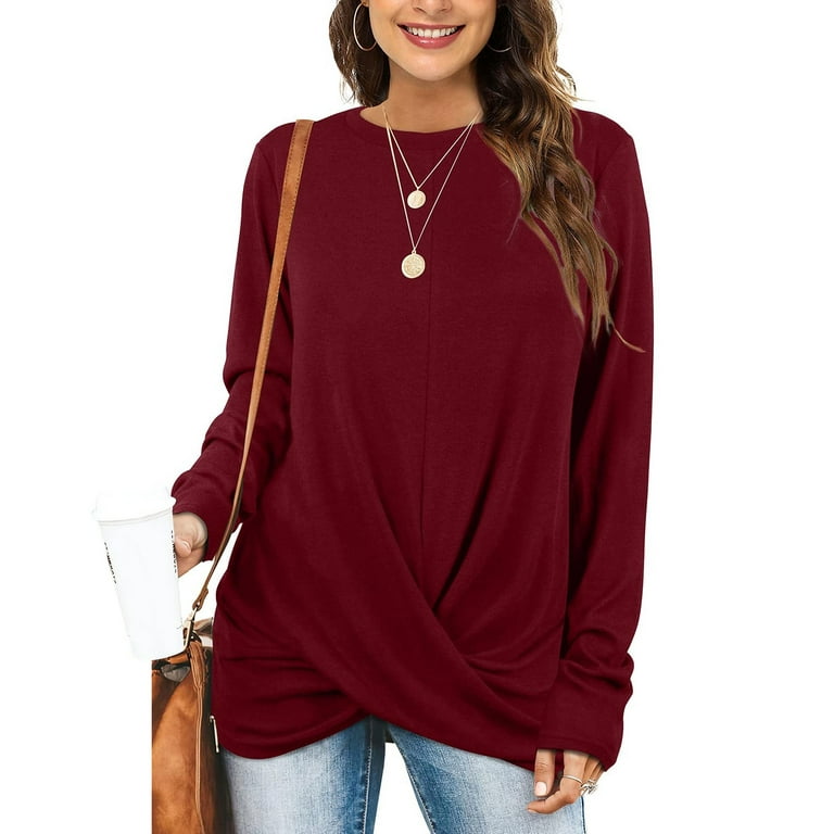 Tunic Tops For Leggings For Women Front Long Sleeve O-Neck Shirts
