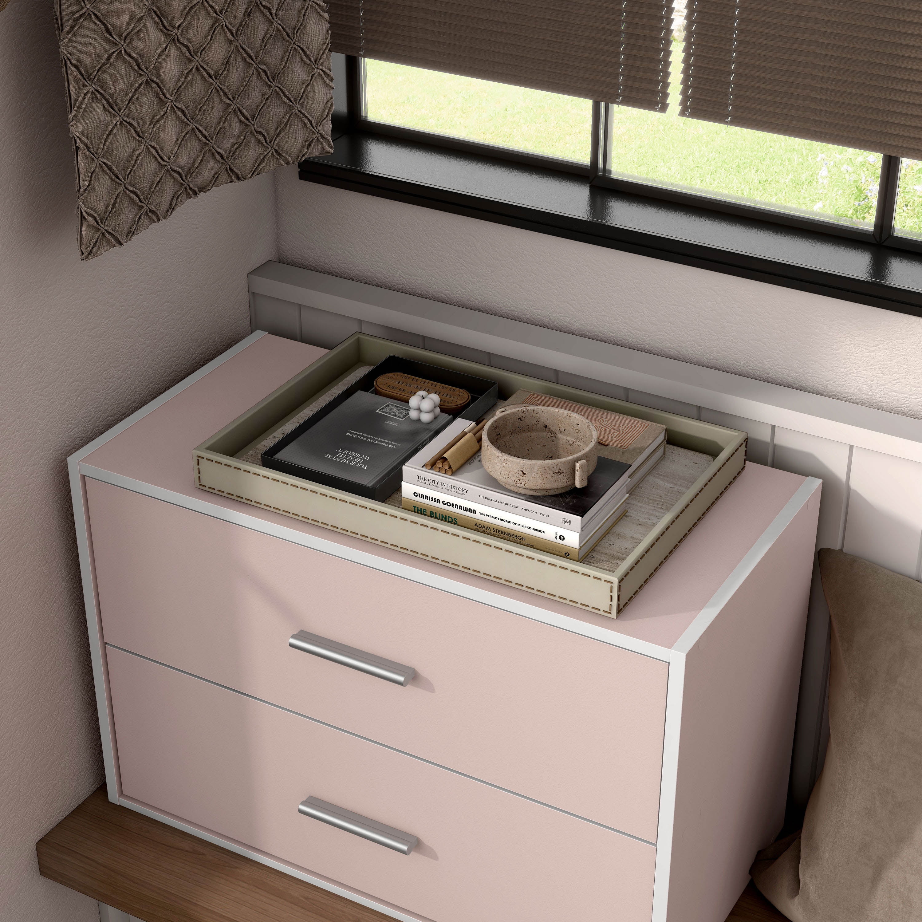 Furniture of America Brooks Stackable 2-Drawer Wood Light Pink Kids Cabinet