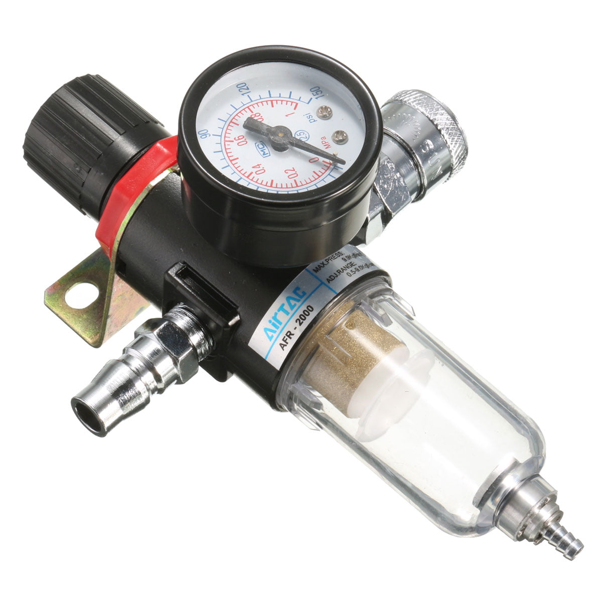 1/4" Compressor Air Filter Water Trap Pressure Gauge Regulator Mount Fitting 