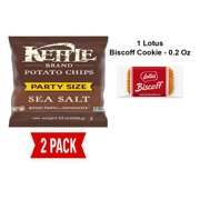 Kettle Brand Foods Sea Salt Potato Chips, 13 Oz Party Size - Pack Of 2 & Lotus Biscoff Cookie - 0.2 Oz - 1 ct