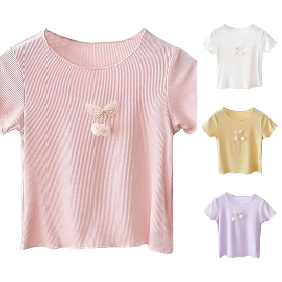 Children's Summer T Shirt Short Sleeve Round Neck Solid Color Top Casual Going Out for 1 To 7 Years 4t T Shirts Girls 3-4 Years